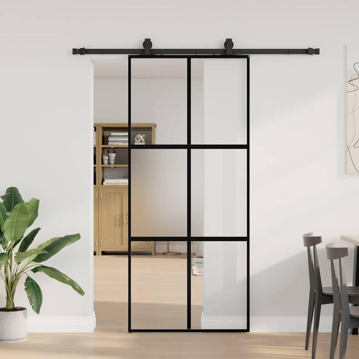 vidaXL Schuifdeur met beslagset 90x205 cm gehard glas zwart, Doe-het-zelf en Bouw, Deuren en Vliegenramen, Nieuw, Verzenden