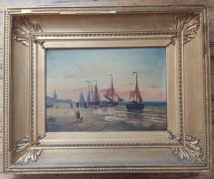 Willem Gruyter (1817-1880) - Voiliers en bord de mer, effet, Antiek en Kunst, Kunst | Schilderijen | Klassiek