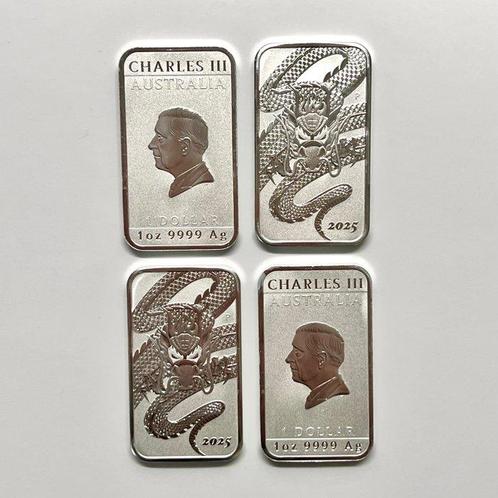 Australië. 1 Dollar 2025 Dragon Rectangular 4 x 1 oz Silver, Postzegels en Munten, Munten | Europa | Niet-Euromunten