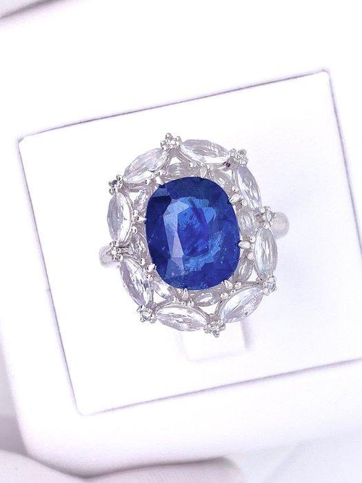 Bague Platine - 6.46ct. tw. Saphir - Saphir - bague en, Handtassen en Accessoires, Ringen