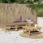 vidaXL 3-delige Loungeset met kussens bamboe taupe, Tuin en Terras, Verzenden, Nieuw, Loungeset