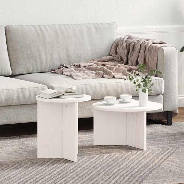 vidaXL Salontafel 2 pcs Wit 49 x 49 x 28 cm Massief, Huis en Inrichting, Tafels | Salontafels, Nieuw, Verzenden