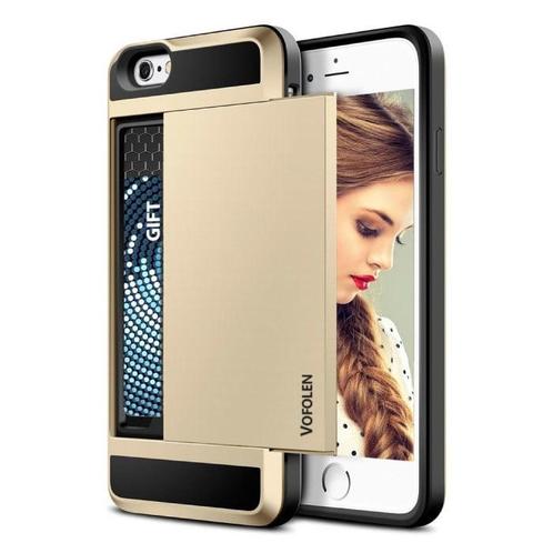 iPhone 5S - Wallet Card Slot Cover Case Hoesje Business Goud, Télécoms, Téléphonie mobile | Housses, Coques & Façades | Apple iPhone