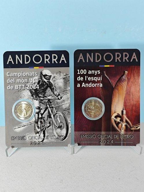 Andorre. 2 Euro 2024 Mountain bike + Sci (2 coincards), Postzegels en Munten, Munten | Europa | Euromunten