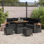 vidaXL Tuinbank Set met kussen 9 pcs Zwart poly rattan, Verzenden