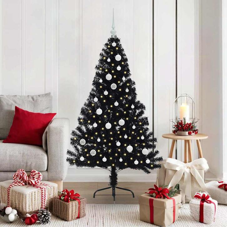vidaXL Kunststof Voorverlichte Kerstboom met 150 LED Zwart, Diversen, Kerst, Nieuw, Verzenden