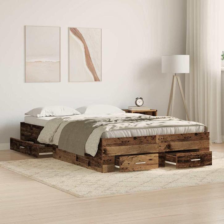 vidaXL Bedframe met lade met opslag Oud Hout 120 x 190 cm, Huis en Inrichting, Slaapkamer | Bedden, Nieuw, Verzenden