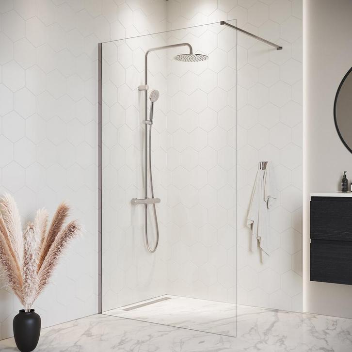 Douchewand Florida 140 x 200 cm Chroom – Inloopdouche 8 mm, Doe-het-zelf en Bouw, Sanitair, Nieuw, Verzenden