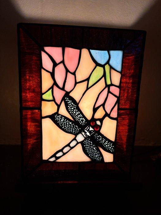 Lamp - Glas-in-lood, lood, Vurenhout - Glas in lood met, Antiek en Kunst, Curiosa en Brocante