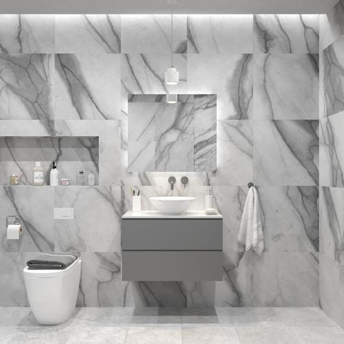 Badkamermeubelset Gliss Hermes 80 cm Beton Grijs Met Waskom, Doe-het-zelf en Bouw, Sanitair, Bad, Nieuw, Ophalen of Verzenden