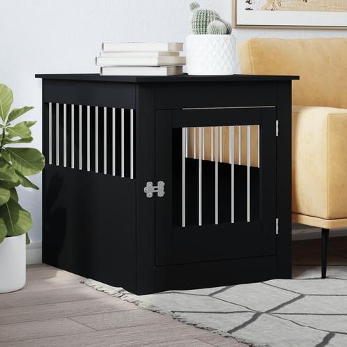 vidaXL Hondenbench 64,5x80x71 cm bewerkt hout zwart, Dieren en Toebehoren, Hondenhokken, Nieuw, Verzenden