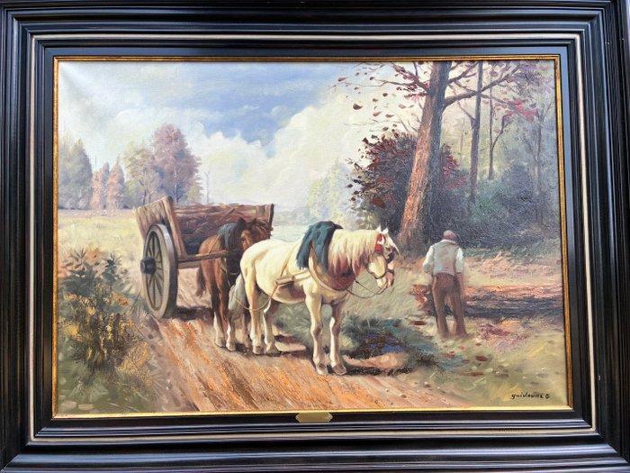 Quidousse Gaston (1938-1998) - Boerenpaard, Antiek en Kunst, Kunst | Schilderijen | Klassiek