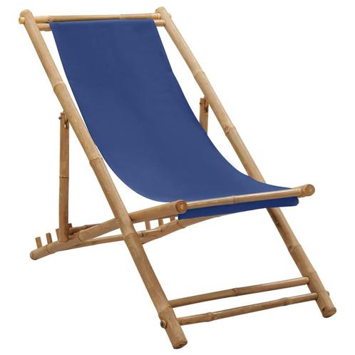 vidaXL Chaise de terrasse Bambou et toile Bleu marine, Jardin & Terrasse, Ensembles de jardin, Neuf, Envoi