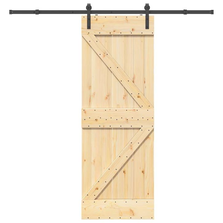 vidaXL Schuifdeur met beslag 70x210 cm massief grenenhout, Doe-het-zelf en Bouw, Deuren en Vliegenramen, Nieuw, Verzenden