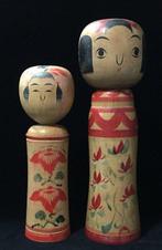 Set van 2 / Japanse vintage houten Kokeshi-pop (H: 24-30 cm)