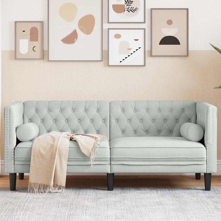 vidaXL Chesterfieldbank Anders Lichtgrijs 174 x 74,5 x 70,5, Huis en Inrichting, Zetels | Zetels, Nieuw, Verzenden