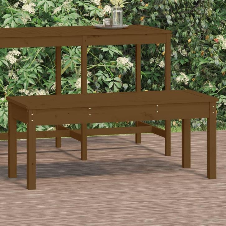 vidaXL Tuinbank 109x44x45 cm massief grenenhout honingbruin, Tuin en Terras, Tuinsets en Loungesets, Nieuw, Verzenden
