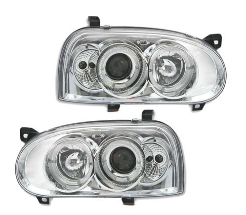 PHARES POUR VOLKSWAGEN VW GOLF 3 ANGEL EYES FOND CHROMÉ H1 H, Auto-onderdelen, Verlichting, Verzenden