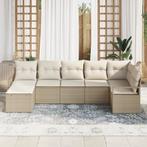 vidaXL 7-delige tuinset met kussens in Beige Poly Riet, Tuin en Terras, Verzenden, Nieuw