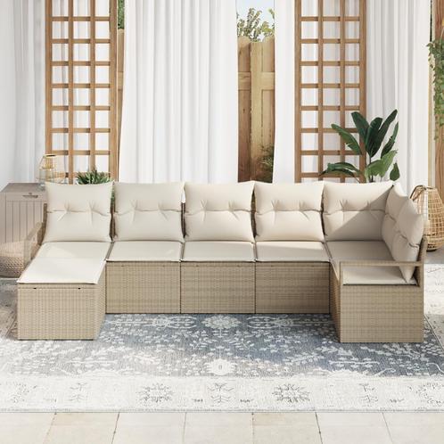 vidaXL 7-delige tuinset met kussens in Beige Poly Riet, Tuin en Terras, Tuinsets en Loungesets, Tuinset, Nieuw, Verzenden