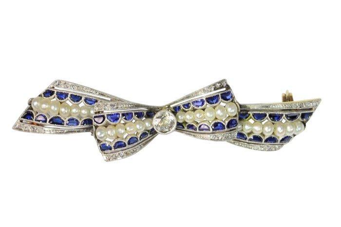 Broche - 14 carats Or jaune - 0.12ct. tw. Diamant, Handtassen en Accessoires, Antieke sieraden