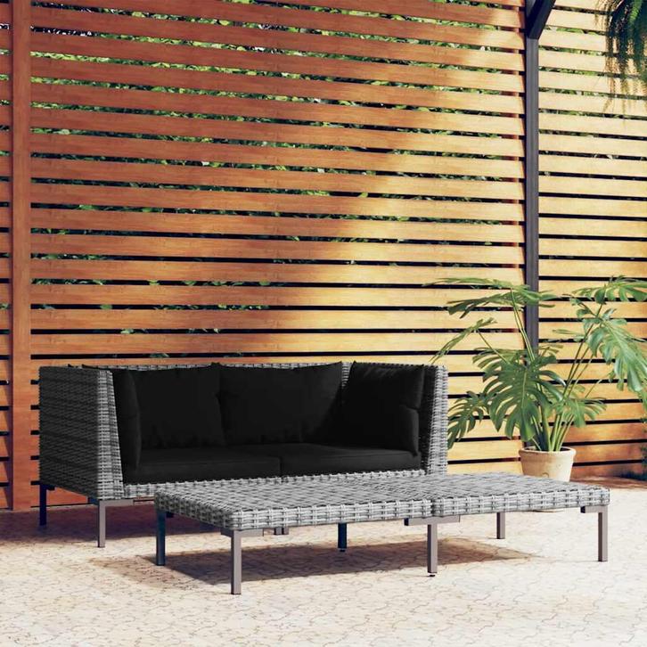 vidaXL 3-delige Loungeset halfrond poly rattan donkergrijs, Tuin en Terras, Tuinsets en Loungesets, Nieuw, Verzenden