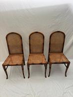 Fauteuil - Hout, Rattan - Drie Fauteuils met Rattan Inleg en, Antiek en Kunst