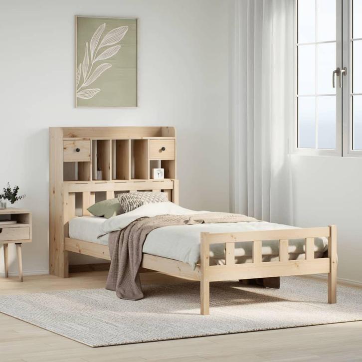 vidaXL Bed met boekenkast zonder matras massief grenenhout, Huis en Inrichting, Slaapkamer | Bedden, Nieuw, Verzenden