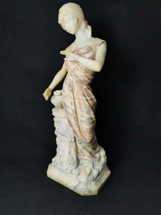 sculptuur, Donna con turbante - 67 cm - Bicolore alabaster, Antiek en Kunst, Antiek | Keramiek en Aardewerk