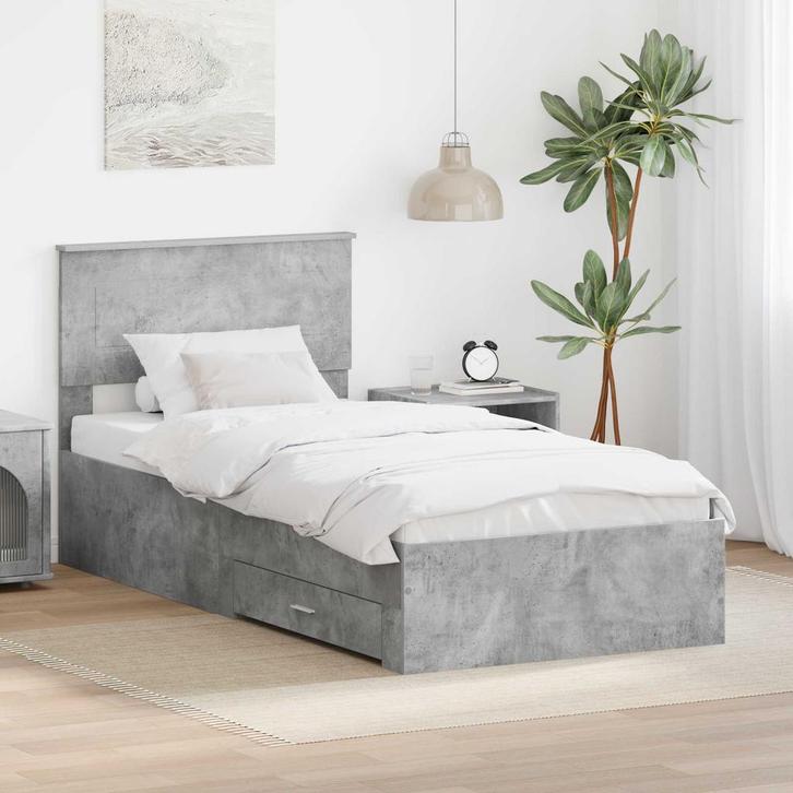 vidaXL Bedframe met hoofdeinde Beton Grijs 90 x 200 cm, Huis en Inrichting, Slaapkamer | Bedden, Nieuw, Verzenden