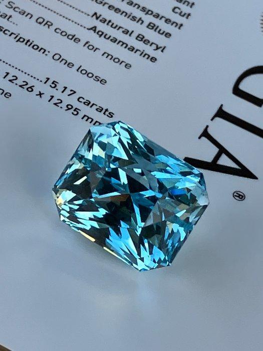 1 pcs Blauw, Groen Aquamarijn - 15.17 ct - Gemological, Handtassen en Accessoires, Edelstenen