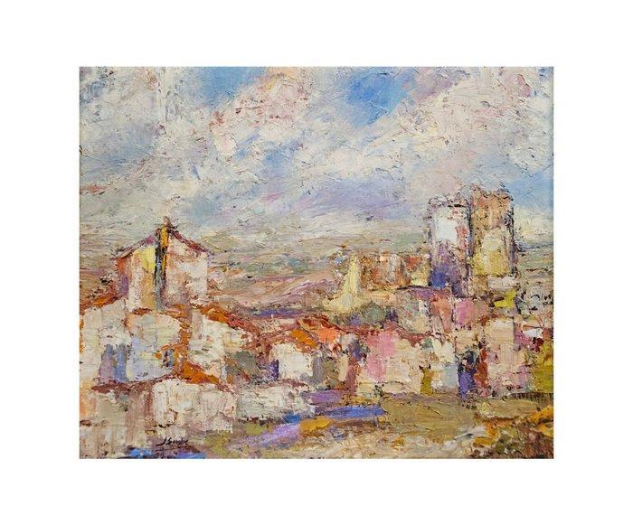 Impressionist School (XX) - Soft landscape with houses, Antiek en Kunst, Kunst | Schilderijen | Klassiek