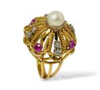 Ring - 14 karaat Geel goud, 14K Geelgouden ring met parel,, Handtassen en Accessoires, Ringen, Nieuw