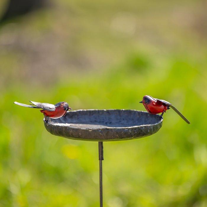 Sculptuuur voor buiten, Vogeldrinkbak met twee roodborsten, Antiek en Kunst, Kunst | Designobjecten