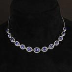 Halsketting - 18 karaat Witgoud - 13.60ct. tw. Tanzaniet -, Handtassen en Accessoires, Kettingen, Nieuw