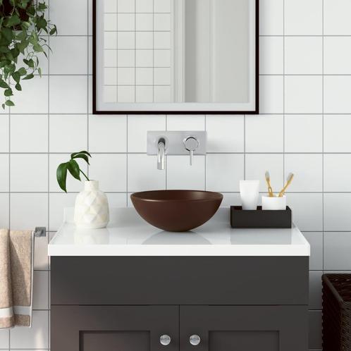 vidaXL Wastafel rond keramiek donkerbruin, Doe-het-zelf en Bouw, Sanitair, Nieuw, Verzenden
