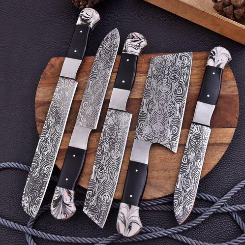 Keukenmes - Chefs knife - D2 staal, hars met graveerwerk -, Antiek en Kunst, Antiek | Keukengerei