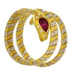 Ring - 18 karaat Geel goud, Witgoud - 0.44ct. tw. Robijn -, Handtassen en Accessoires, Ringen, Nieuw