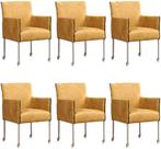 Set van 6 Feloranje leren moderne kuipstoel - poot rond inox, Nieuw, Vijf, Zes of meer stoelen, Modern, Leer
