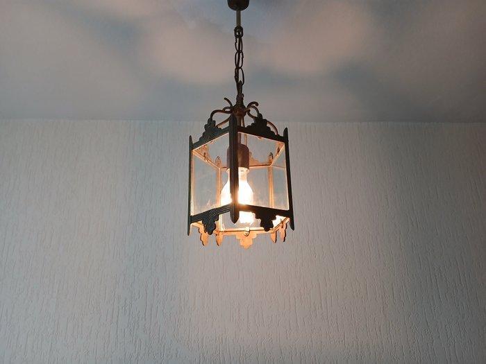 Lamp - Messing, Glas - Messing Hanglamp uit de jaren 30 met, Antiek en Kunst, Curiosa en Brocante