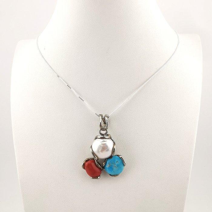 Ketting met hanger Verguld - 35.00ct. tw. Koraal - Parel -, Bijoux, Sacs & Beauté, Bijoux anciens