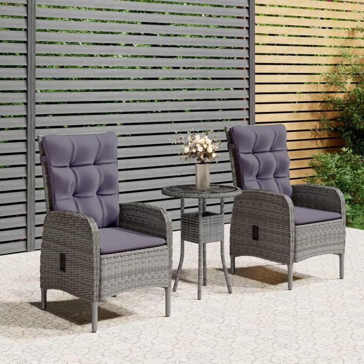 vidaXL 3-delige Bistroset poly rattan grijs, Tuin en Terras, Tuinsets en Loungesets, Nieuw, Verzenden