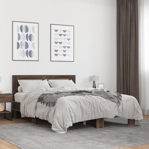 vidaXL Bedframe bewerkt hout metaal bruin eikenkleur 120x200, Huis en Inrichting, Slaapkamer | Bedden, Nieuw, Verzenden