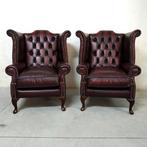Chesterfield style - Fauteuil - Queen Anne - Cuir, Bois -, Antiek en Kunst