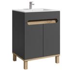 Badplaats Badkamermeubel Otero 60cm - Grijs met Eiken, Verzenden, Nieuw
