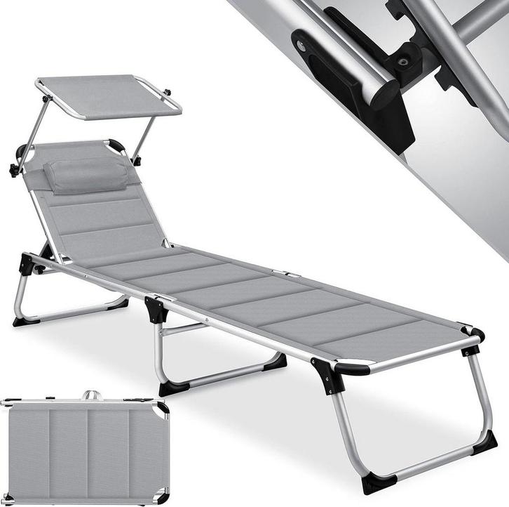 Ligbed - Ligstoel - Zonnebed - Opvouwbaar - Grijs - KESSER®, Tuin en Terras, Ligbedden, Nieuw, Verzenden