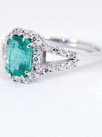Bague - 18 carats Or blanc Émeraude - Diamant, Handtassen en Accessoires, Ringen, Nieuw