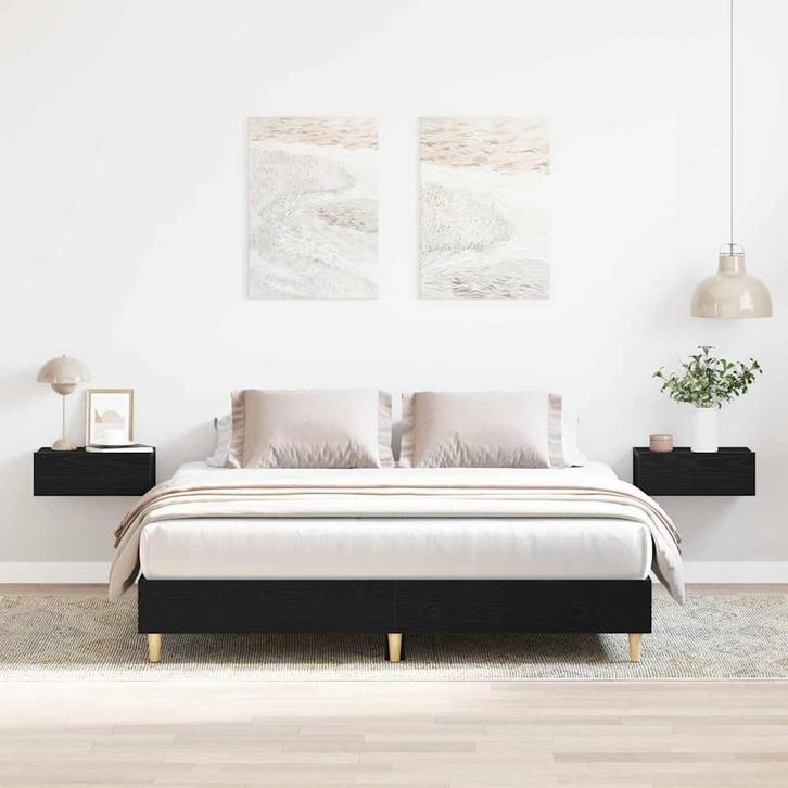 vidaXL Bedframe Zwart Eiken 150 x 200 cm Bewerkt hout, Huis en Inrichting, Slaapkamer | Bedden, Nieuw, Verzenden