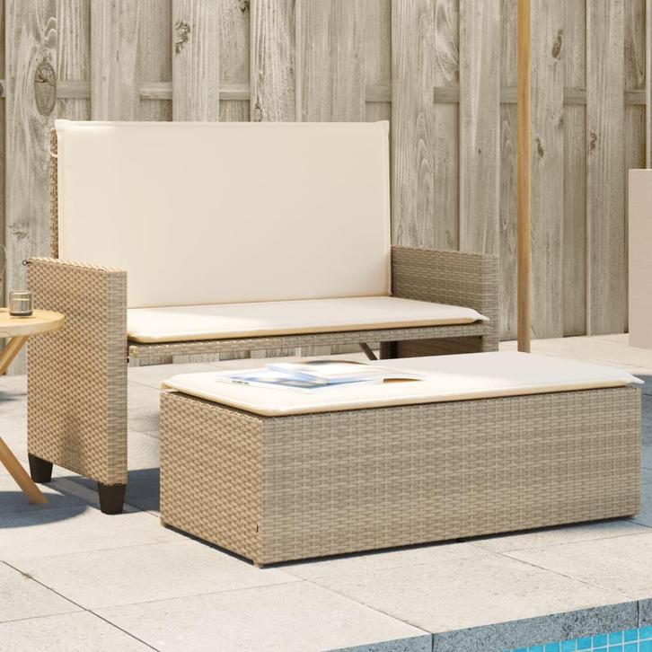 vidaXL Tuinbank met kussens en voetenbank poly rattan beige, Tuin en Terras, Tuinsets en Loungesets, Nieuw, Verzenden