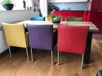 Set van 6 leren kuip eetkamerstoelen - met wieltjes -, Huis en Inrichting, Stoelen, Overige kleuren, Nieuw, Leer, Ophalen of Verzenden